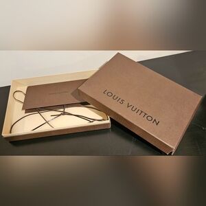 LOUIS VUITTON Brown Box W Lid Leather Ribbon Card Receipt Holder Empty Gift Set